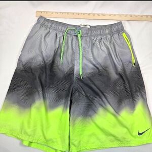 Nike Swim Trunk Mens XL Lined Shorts Swimming Beach Surf Summer Gray& Lime Green